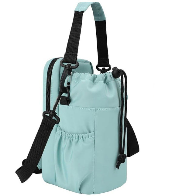 Green Portable Crossbody Water Bottle Holder with Multiple Pockets