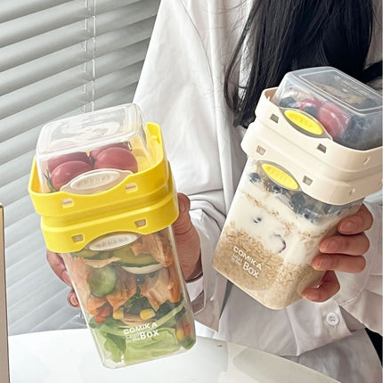 Yellow Portable salad cup with ingredient compartment and fork and spoon – product detail
