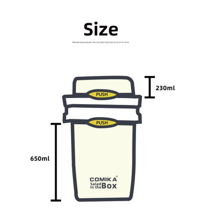 Yellow Portable salad cup with ingredient compartment and fork and spoon – product features