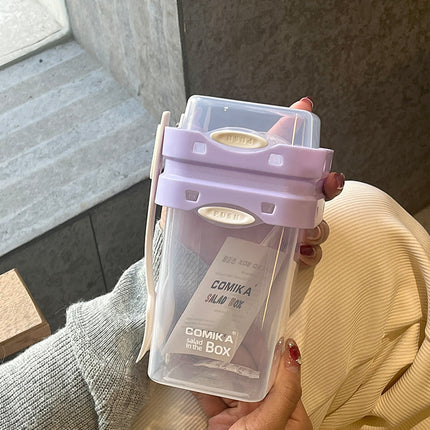 Purple Portable salad cup with ingredient compartment and fork and spoon - enjoy breakfast on the go