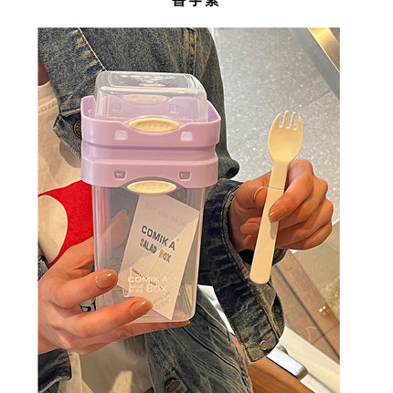 Purple Portable salad cup with ingredient compartment and fork and spoon - enjoy breakfast on the go