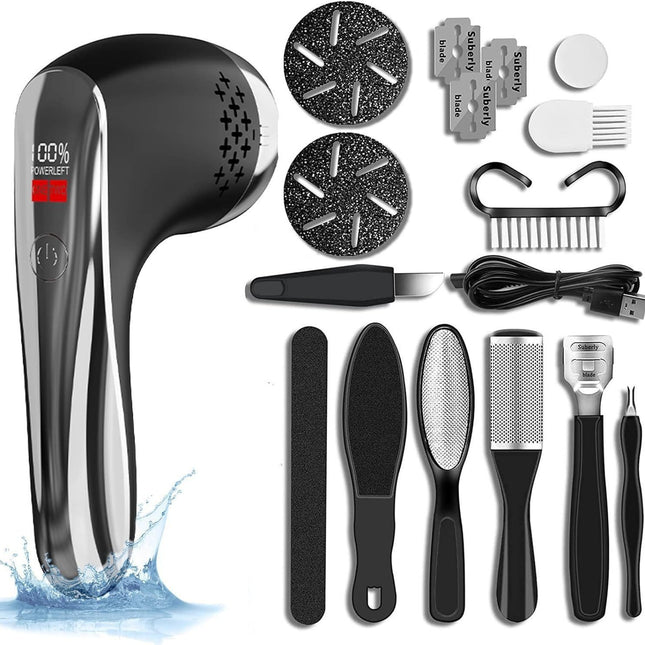 Black Rechargeable Electric Foot Grinder with Suction