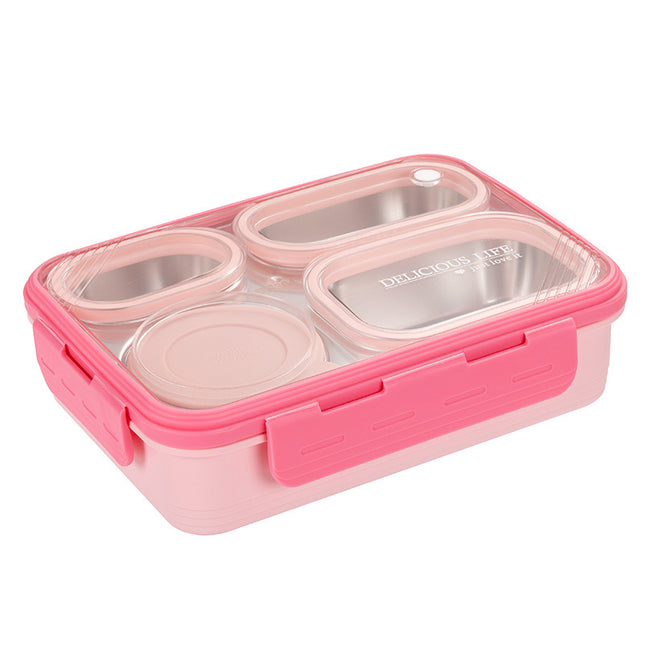 Pink 3-Compartment Stainless Steel Bento Lunch Box