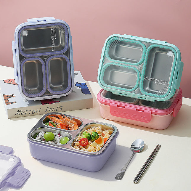Pink 3-Compartment Stainless Steel Bento Lunch Box – product detail