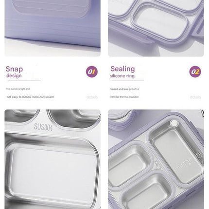 Pink 3-Compartment Stainless Steel Bento Lunch Box - Leak-Proof, for Kids & Adults for School & Office