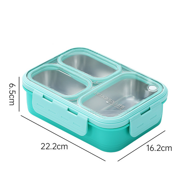 Green 3-Compartment Stainless Steel Bento Lunch Box