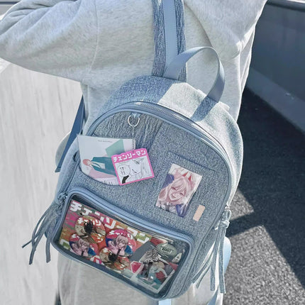 Light blue Large Capacity Anime Denim Bookbag for School Commute  Anime Fans