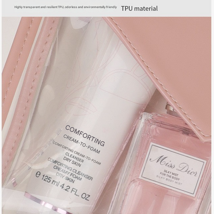 Pink Chic Envelope Makeup Bag with Transparent Waterproof Design