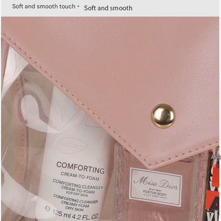 Pink Chic Envelope Makeup Bag with Transparent Waterproof Design
