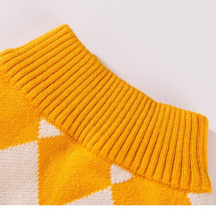 Classic Argyle Dog Sweater - Yellow & White Knit for Corgis & Medium Breeds (Size : S)