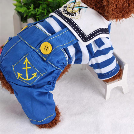 Blue Cute Sailor Dog Outfit - Striped Shirt & Anchor Overalls for Small Dogs (Size : XL )