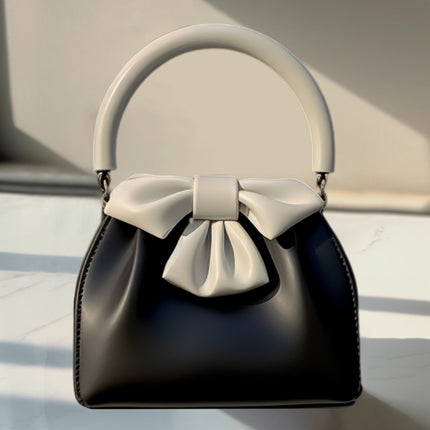 Statement Bow Mini Handbag - Black & White Color Block Top Handle