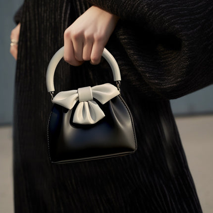 Statement Bow Mini Handbag - Black & White Color Block Top Handle