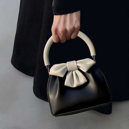 Statement Bow Mini Handbag - Black & White Color Block Top Handle