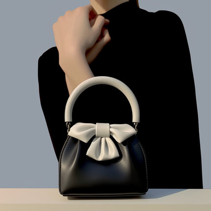 Statement Bow Mini Handbag - Black & White Color Block Top Handle