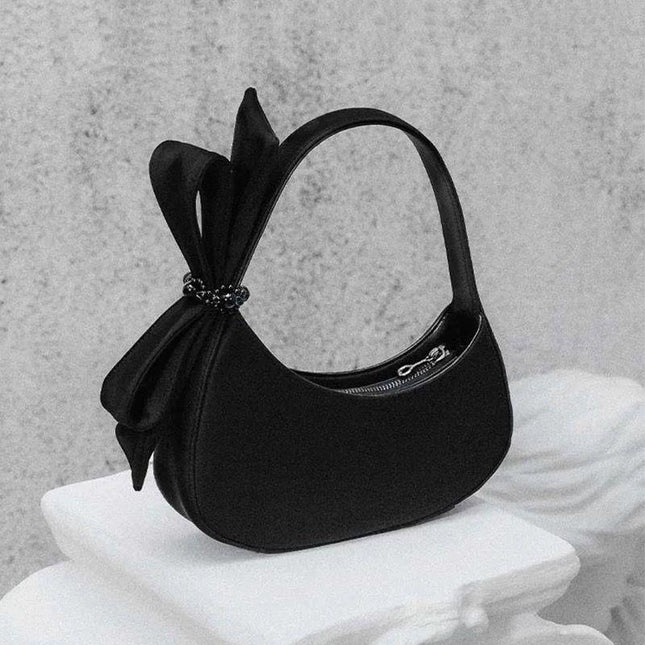 Chic Black Crescent Bag with Statement Bow