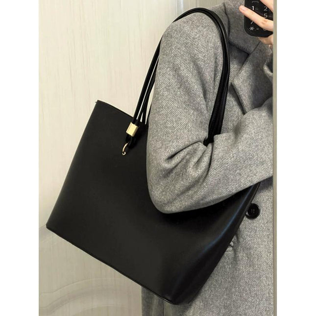 Classic Black PU Leather Tote Bag
