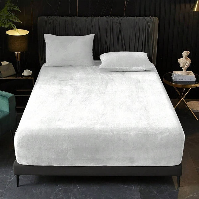 White Plush Crystal Velvet Fitted Sheet