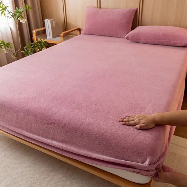 Bean paste color Plush Crystal Velvet Fitted Sheet