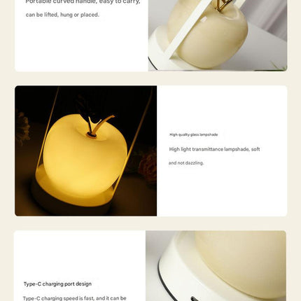 Yellow Decorative Apple Table Lamp - USB-C,  3 Light Modes, Metal Handle