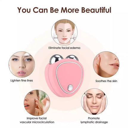 Pink Microcurrent Face Lifting Massager - Sonic Vibration, V-Shape Sculpting
