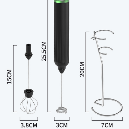 Black USB Rechargeable Milk Frother - 3-Speed Handheld Electric Whisk with Stand