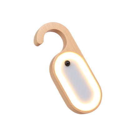 Wooden Motion Sensor LED Night Light - Doorknob Hanger & Writable Message Board