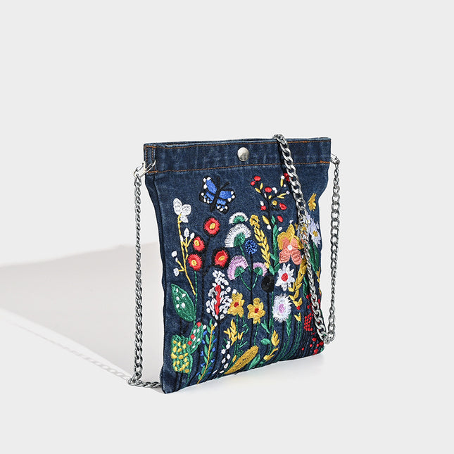 Embroidered Floral Denim Crossbody Bag – product detail