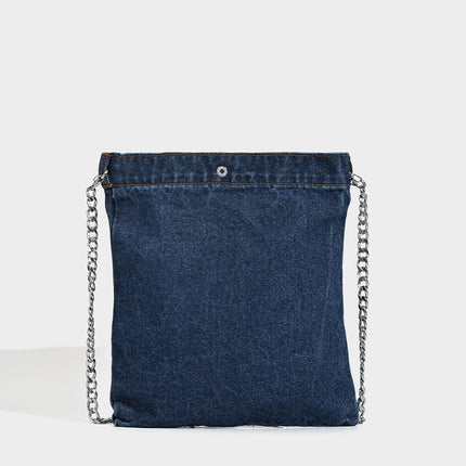 Embroidered Floral Denim Crossbody Bag - Butterfly & Wildflower Design, Chain Strap