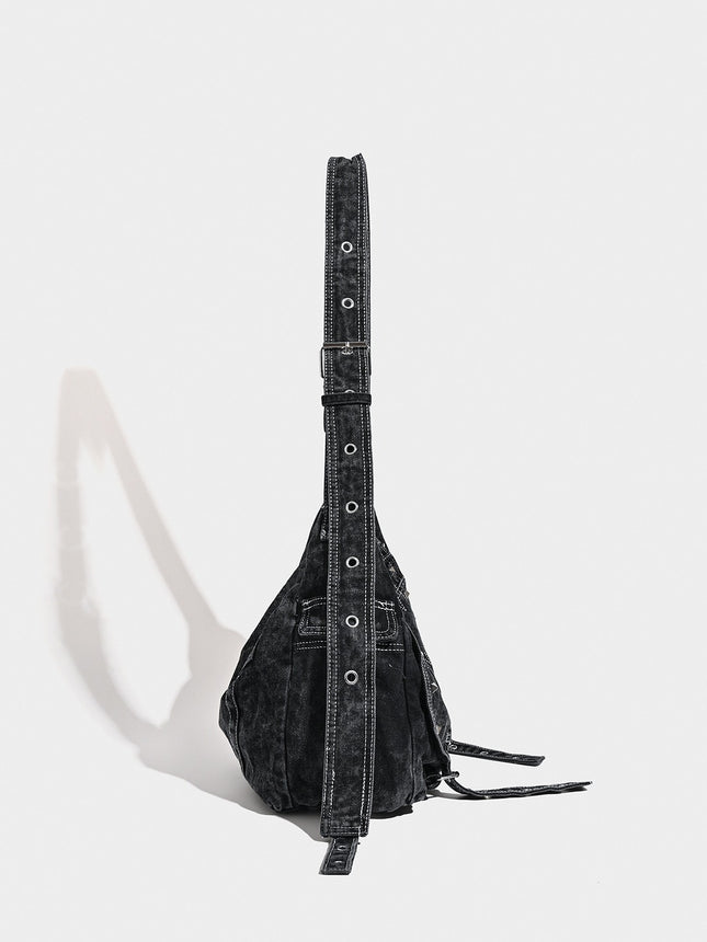 Distressed Black Denim Messenger Bag – product detail