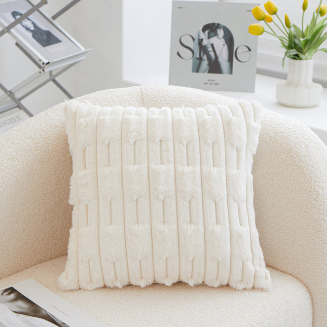 A pair of White Plush Faux Rabbit Fur Throw Pillow Cover