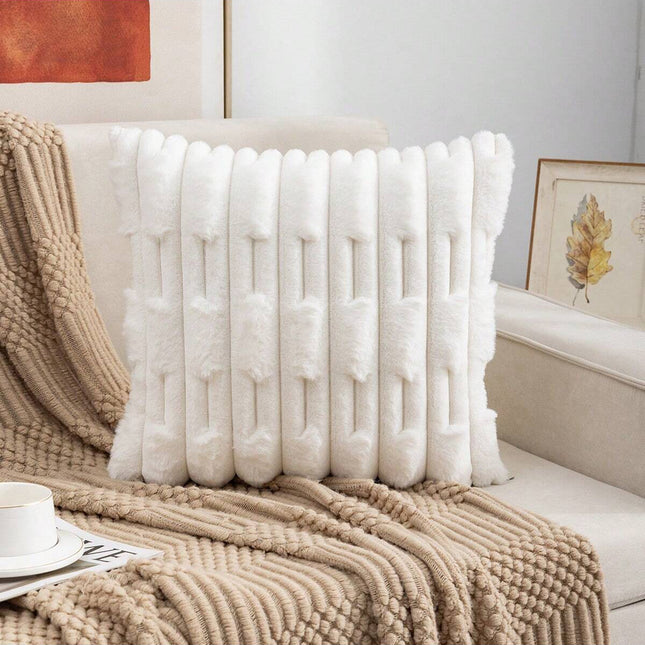 A pair of White Plush Faux Rabbit Fur Throw Pillow Cover – product detail