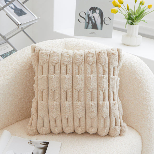 A pair of Khaki Plush Faux Rabbit Fur Throw Pillow Cover – product detail