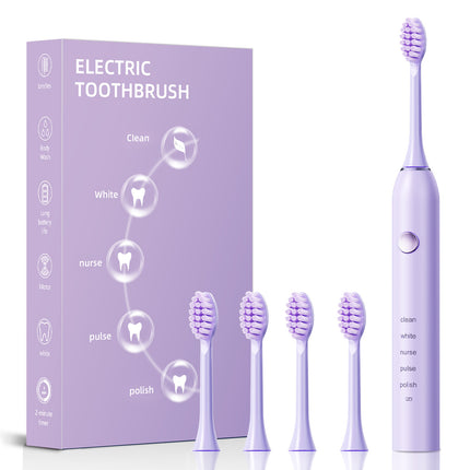 Advanced Sonic Toothbrush 5 Cleaning Modes 2-Min Timer USB Fast Charge Purple (4 brush heads)