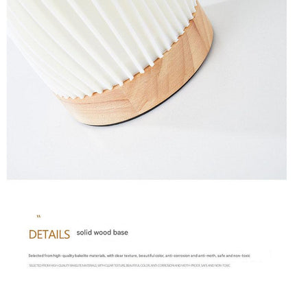 Unique Pleated Design Table Lamp - 3D Printed Washable Shade, Wooden Base, Adjustable LED (Four-star rotation)