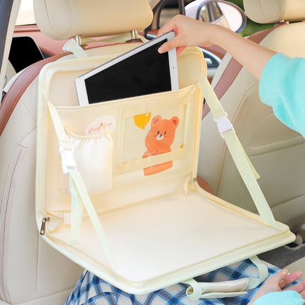 Black Foldable Car Back Seat Organizer Tray - PU Leather Travel Desk with Tablet Holder