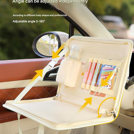 Black Foldable Car Back Seat Organizer Tray - PU Leather Travel Desk with Tablet Holder