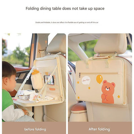 Black Foldable Car Back Seat Organizer Tray - PU Leather Travel Desk with Tablet Holder