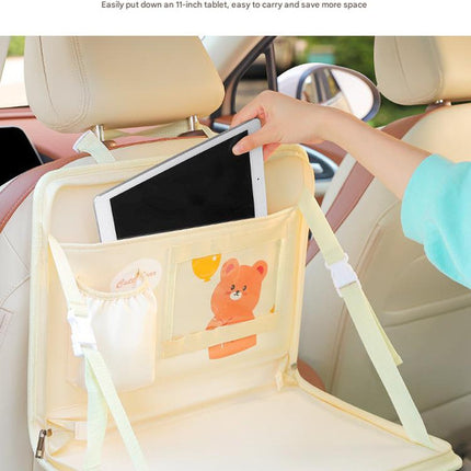 Brown Foldable Car Back Seat Organizer Tray - PU Leather Travel Desk with Tablet Holder