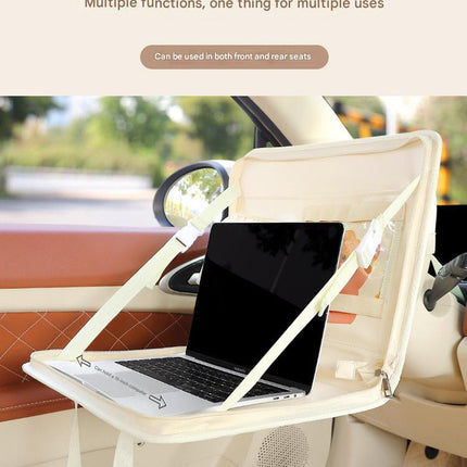 Yellow Foldable Car Back Seat Organizer Tray - PU Leather Travel Desk with Tablet Holder