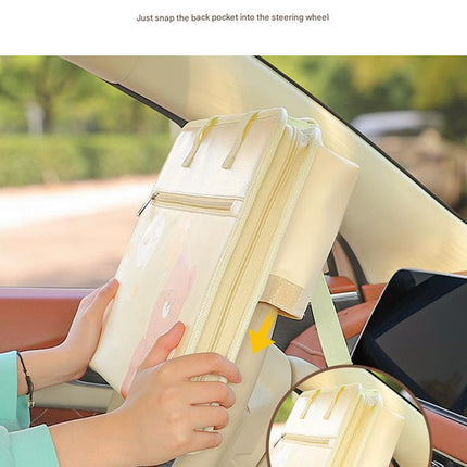 Yellow Foldable Car Back Seat Organizer Tray - PU Leather Travel Desk with Tablet Holder