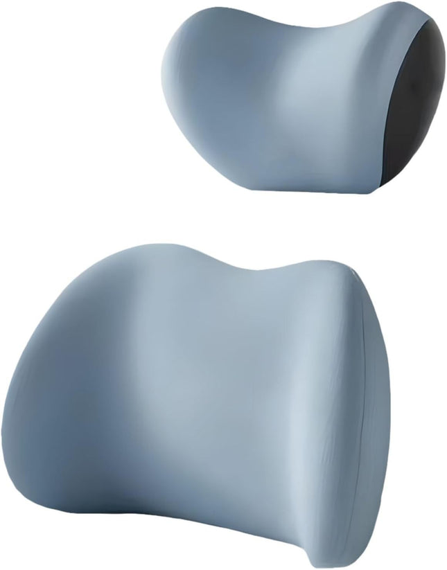 Blue Ergonomic Memory Foam Car Headrest & Lumbar Support Cushion Set - Driving Comfort Neck & Back Pillow