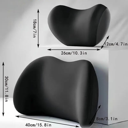 Blue Ergonomic Memory Foam Car Headrest & Lumbar Support Cushion Set - Driving Comfort Neck & Back Pillow