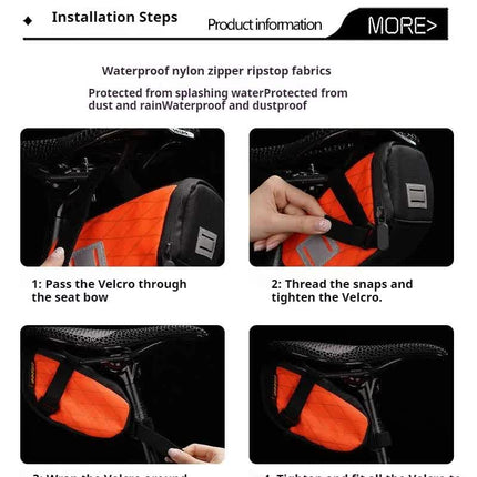 White And Black Water-Resistant Bicycle Saddle Bag - 1.3L Reflective Seat Pack for Road & Mountain Bikes