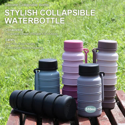 Black Collapsible Silicone Water Bottle - 510ml Portable Food-Grade Travel & Sports Drink Flask