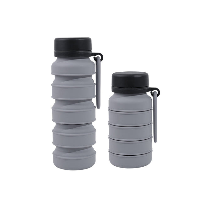 Grey and Black Collapsible Silicone Water Bottle