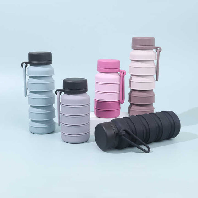 Blue and Black Collapsible Silicone Water Bottle