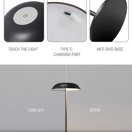Brown Minimalist Rechargeable LED Touch Table Lamp - 3-Color Stepless Dimming Metal Desk Light