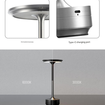 Silver Elegant Aluminum Alloy Rechargeable LED Touch Lamp - 3-Color Dimmable Cordless Table Light