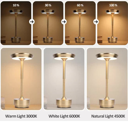 Black Elegant Aluminum Alloy Rechargeable LED Touch Lamp - 3-Color Dimmable Cordless Table Light